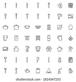 Kitchen appliances line icons set. linear style symbols collection, outline signs pack. Kitchenware vector graphics. Set includes icons as coffee machine, food processor, blender, microwave oven, pan