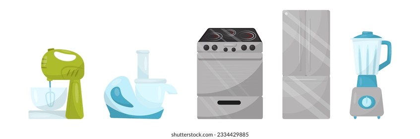 Küchengeräte mit Mixer und Jugenpresse, Stove, Fridge und Mixer Vector Set