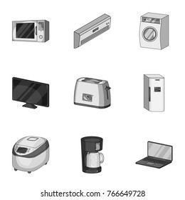 Kitchen appliances monochrome icons in set collection for design.Home appliances and equipment vector symbol stock web illustration.