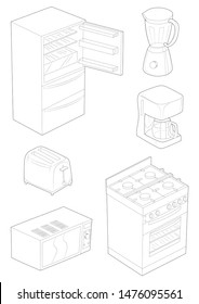 Kitchen Appliances, refrigerator, stove, oven, blender, coffee maker, toaster, microwave
