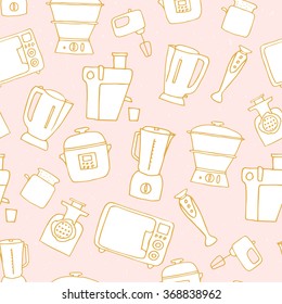 kitchen appliances seamless pattern. vector illustration of hand drawn electric devices 