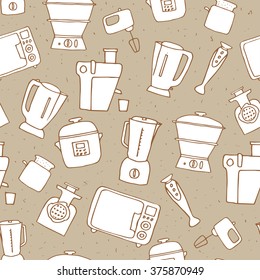 kitchen appliances seamless pattern. vector illustration of hand drawn electric devices 