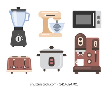 Kitchen appliances set flat illustration