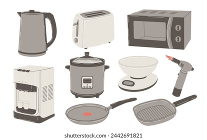 Kitchen appliances set isolated on white background. Cooking equipment collection