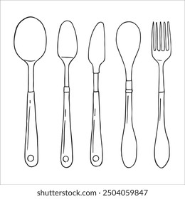 Kitchen Appliances Spoon and Cutlery Set Drawing