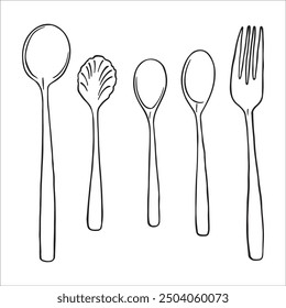 Kitchen Appliances Spoon and Cutlery Set Drawing