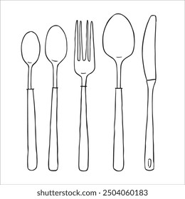 Kitchen Appliances Spoon and Cutlery Set Drawing