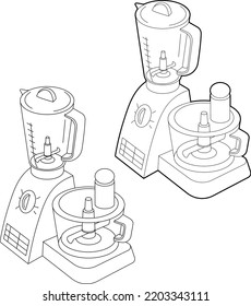 Kitchen appliances. Stationary blender for grinding products and making cocktails and sauces. Vector linear illustration, isolated on white background.