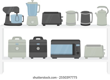 Kitchen Appliances Store Shelf Vector Illustration