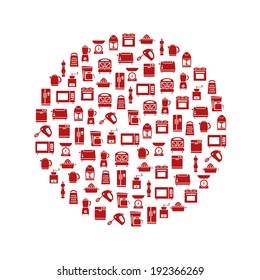 kitchen appliances and tools icons in circle