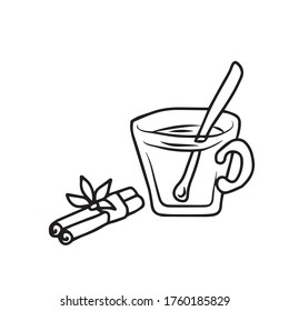 .Kitchen appliances .Vector design, illustration for postcard banners.A Cup of tea and a cinnamon stick