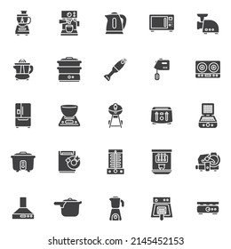 Kitchen appliances vector icons set, modern solid symbol collection, filled style pictogram pack. Signs logo illustration. Set includes icons as food processor, electric stove, microwave, mixer, grill