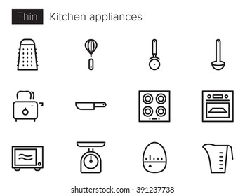 Apparate für Küchen Vektorsymbole Set dünne Linie