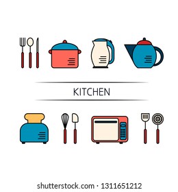 Kitchen appliances vector line collection. Icon collection made in line style. Concept for infographic, banner design or web page. 