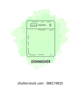 Kitchen appliances. Vector outline icon dishwasher