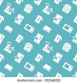 Kitchen appliances, vector pattern, seamless background for web page or wrapping. 