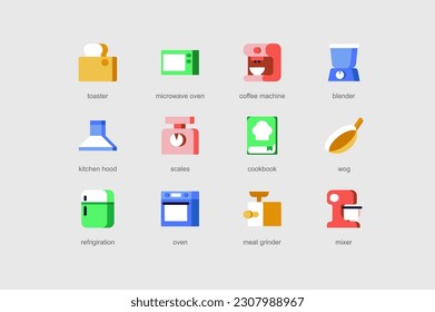 Kitchen appliances of web icons set in flat design. Vector pictograms for mobile app interface