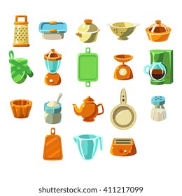 Kitchen Appliences Flat isolated Objects Icons Set In Simpified Vector Design On White Background
