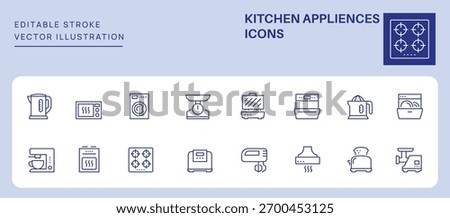 Kitchen Appliences Icons. Editable Stroke. Set of thin line icons symbol collection.	