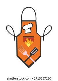 Küchenschürze in hellen Farben mit Tasche und Design. Farbige Schutzkleidung mit Musterhintergrund einzeln auf weißem Hintergrund. Kochen-Uniform für Hausfrau oder Küchenchef
