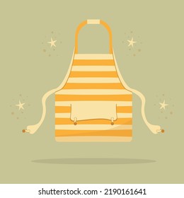 Kitchen apron. Сooking kitchen chef cartoon cozy apron with ties drawstring and print logo. Home cooking. Homemade meals. Kitchenware. Cook in kitchen. Color flat vector isolated illustration.