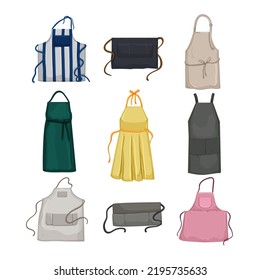 kitchen apron chef set cartoon. cook food, cooking uniform, culinary work design kitchen apron chef vector illustration