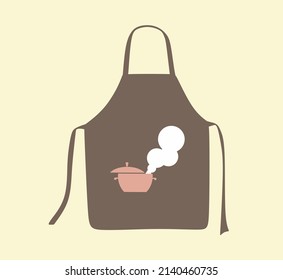 Kitchen apron. Сooking kitchen chef apron with ties drawstring and print logo. Home cooking. Homemade meals. Kitchenware. Cook in kitchen. Color flat vector isolated illustration.