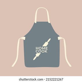 Kitchen apron. Сooking kitchen chef apron with ties drawstring and print logo. Home cooking. Home made meals. Kitchenware. Cook in kitchen. Color flat vector isolated illustration.