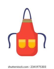 Kitchen apron concept. Clothes for cooking. Apparel, outfit and wear. Red wear on strings. Template, layout and mock up. Cartoon flat vector illustration isolated on white background