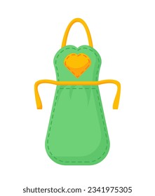 Kitchen apron concept. Clothes for cooking. Apparel, outfit and wear. Green wear on strings. Poster or banner for website. Cartoon flat vector illustration isolated on white background