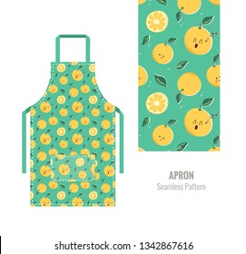 Kitchen apron with cute orange pattern. Vector illustration