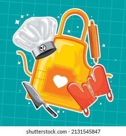kitchen apron and gloves with hat