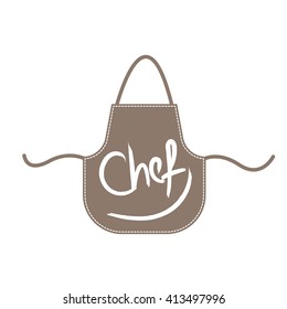 Kitchen apron icon on white. Brown vector apron with chef text.