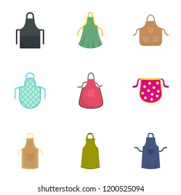 Kitchen apron icon set. Flat set of 9 kitchen apron vector icons for web design