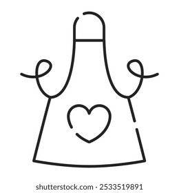 Kitchen apron line icon vector isolated. Symbol of protective wear for cooking. Kitchen accessory with a heart symbol on it.