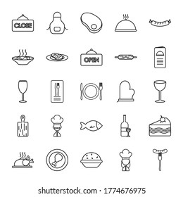 kitchen apron and restaurant icon set over white background, line style, vector illustration