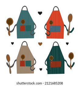 Kitchen apron set doodle sketch hand drawn vector element. set doodle sketch hand drawn vector element.
