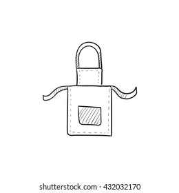 Icono de boceto vectorial del delantal de cocina aislado en el fondo. Icono del delantal de la cocina dibujado a mano. Icono de boceto de plataforma de cocina para infografía, sitio web o aplicación.
