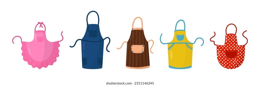 Kitchen Aprons as Cooking Garment with Pocket Vector Set