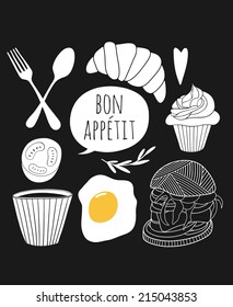 Kitchen art print. Hand drawn food set. Cute vector illustrations