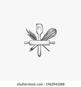 Kitchen bake appliance with wheat grain vector illustration and logo