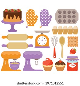 Kitchen baking clipart on white background. Vector illustration 