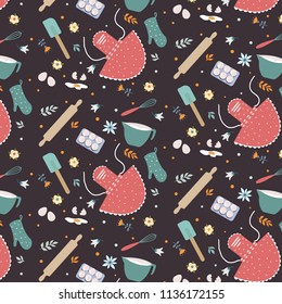 Kitchen Baking Utensils Seamless Pattern. Vector Illustration