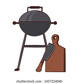 Kitchen barbecue utensils for grill table and axe vector illustration graphic design