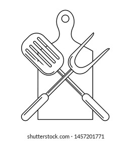 Kitchen barbecue utensils for grill turner fork and table vector illustration graphic design