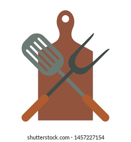 Kitchen barbecue utensils for grill turner fork and table vector illustration graphic design