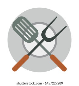 Kitchen barbecue utensils for grill turner fork on dish vector illustration graphic design