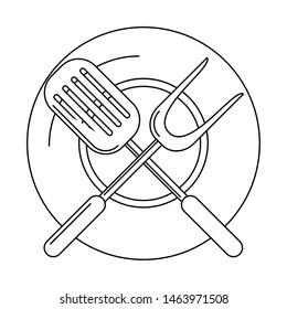 Kitchen barbecue utensils for grill turner fork on dish vector illustration graphic design