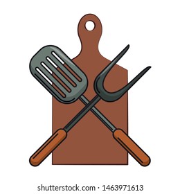 Kitchen barbecue utensils for grill turner fork and table vector illustration graphic design