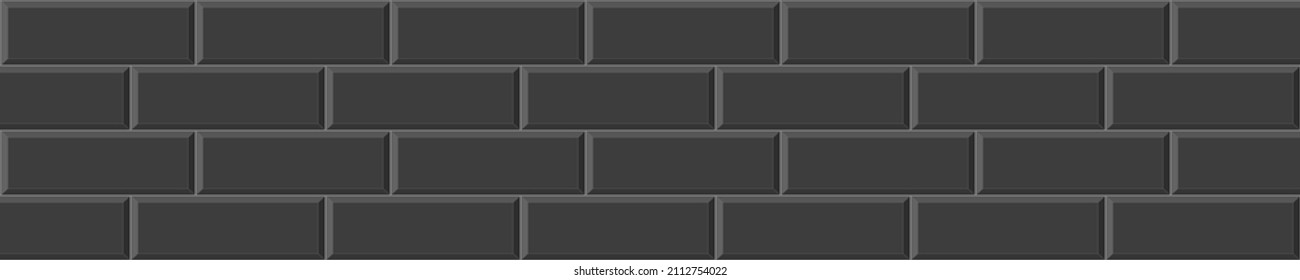La cocina o el cuarto de baño de baldosas negras sin costura. Paredes de ladrillo de piedra o cerámica o fondo horizontal del suelo. Ilustración plana vectorial.